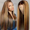 Markera brun spetsfront peruk lång rak syntetiska spets peruker för kvinnor mellersta delen markera blond t del glueless spets peruk