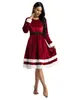 Robes décontractées Femme Robe de Noël Velvet Velvet Long Manches Faux Fur Trime Mme Santa Costume Costume de Noël Tenue de fantaisie