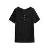 Kvinnors t-shirt Ny 2021 Ladies Summer Plus Size Tops för kvinnor Stor kort ärm Loose Black Cotton Sequins V-Neck T-shirt 3xl 4xl 5xl 6xl 7xll2403