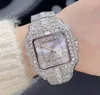 Shiny starry Iced Out Hip Hop big size Lovers watches men quartz battery movement clock diamonds ring square tank dial automatic date wristwatch Orologio di Lusso