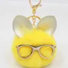 سلاسل المفاتيح Lanyards Fox Owl Bag Bag Car Bendant Ball -keychain نظارات حيوانية حقيبة يد سحر سحر Fluffy Pompom Key Chain Accesories