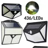 Solar Flood Light 436 Led Lamp Motion Sensor Wall Outdoor Waterproof Yard Security Lamps Lead Lights Garden Decoration Landscape 212 Dh1M3