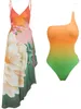 Changement graduel épaule des femmes Bikini Couleur contrastée One Piece Designer Beld Resort Swimsuit