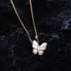 Designer VAN High Version Butterfly Necklace Female White Fritillaria S925 Pure Silver Rose Gold Earstuds Collar Chain Color Protection