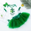 Patrick Newborn Saint Baby Clothing Short Sleeved Jumpsuit Green Half Skirt Hair Accessories 3-piece Set