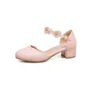 Kleiderschuhe YQBTDL süße Party Hochzeits Frauen High Heel White Pink Blumenschnalle Mary Jane Chunky Heels Ladies Pumps Sommer 2024