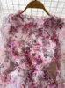 Casual Dresses JAMERARY Women Prom Dress 2024 Fashion Flower Mesh Cascading Ruffles Butterfly Sleeve Pink Floral Print Fairy Maxi Vestido