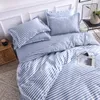 Summer Cooling Ice Silk Bedding Set Soft Stripe Duvet Cover Sheet Pillowcase King Smooth Bedclothes For Home Adult Bedding Red 240403