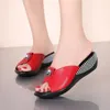 Slippers 2024 Summer Thick Bottom Flip Flops High Heels Wedges Women's Sandals Luxury Casual Shoes Black Red 42