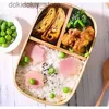Bento Boxes Japanese Style Wood Lounch Box Picnic Bento Box For School Kids Sushi Container Table Tabellery Double-Layer Round Square Stora Box L49