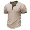 T-shirt à manches courtes pour hommes, sports et fitness, chemise Henley en plein air pour hommes avec Henry inférieur