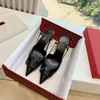 Designer Dress Shoes Formal Women High Pointed Toe Shoes Slingback Sandals Classic Metal V Buckle Nude Black Red Matte Stiletto Heels