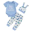 Kleidungssets Pudcoco Infant geborener Mädchen Jungen Hose Set Brief Print Rompers HAT Ostern Outfits Kleidung 0-18m