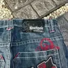 Y2k jeans capris gótico retro cross bordado shorts harajuku hip hop high cister casual shorts escuros masculinos homens 240407