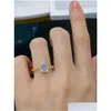 Clusterringe SX Schmuck Solid 18K Gelbgold Natur 1CT Blue Aquamarine Edelsteine für Frauen Fein Schmuck Verbreitung Drop Lieferung Ri Dhejs