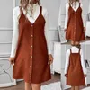 Casual Dresses Women's Dungaree Dress Corduroy A Line Mini Skirt Button Down Strappy Autumn Winter Skater