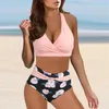 Dames zwemkleding Hoog getailleerde sexy bikini sets Biquini Push Up Two -Pally Ruched Print Mujer Women Suit Y2K Beachwear