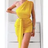 Spring Womens Fashion Solid Color One Shoulder Sexy Dress