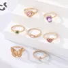 Creative Women's of 7 Purple Pink Set com Butterfly Heart Joint Deding Rings