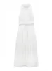 Zaba Womens midja Hollow Up Mirror Dress Brodered Beach Style Long High Neck Street Rustic Sweetheart White Dresses 240415