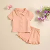 Kläderuppsättningar Småbarn Baby Girls Bubble Cotton Dubbelskikt Wrinkle Shirt Ruffle Shorts Set Girl Past Pack