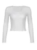 Kvinnors T -skjortor Kvinnor Crop Top Long Sleeve Shirt Lace Trim Slim Fit Round Neck Topps Clubwear