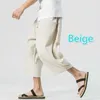 Pantalon masculin en lin en lin coton capri raccourci élastique à la taille élastique