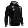 Men's Hoodies Diagonal Zipper Hoodie Stylish Fall With Oblique Long Sleeve Hooded Sweatshirt Contrast Color Elastic