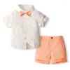 Kledingsets Baby Boy -kleding Outfits Heren Set Short Shirt Shorts Set met bowtie Suspender Shorts Peuter Pak