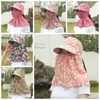 Breda randen hattar solskydd kvinnor hat casual ansiktsmask floral solskyddsmedel