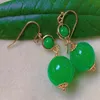 Brincos de balanço de abóbora natural Jade Green Jadeite Eardrop Gold Gold Ear Hook