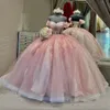 Blush Pink Off Shoulder Quinceanera Dresses 2024 Boned Lace-Up Corset Gillter Applique Princess Sweet 15 Vestidos debutante