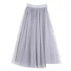 Skirts Vintage Tle Skirt Women Elastic High Waist 3 Layers A-Line Pleated Mesh Long Bride Tutu Female Jupe Longue Drop Delivery Dhmvl