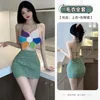 Casual Dresses V Neck Mini Dress Sexig koreanska kvinnor Backless Sweater Uniform Temptation Elegant Sweet Flower Tank Top 4PVP