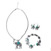 Earrings Necklace Retro Tibetan Sier Turquoise Elephant Pendant Drop Bracelet Jewelry Sets Delivery Dhpev