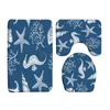 Bath Mats 3pcs/Set Ocean Themed Bathroom Mat Seahorse Starfish Anchor Sea Animal Flannel Decor Bathtub Toilet Carpet Non-Slip Rug