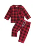 Conjuntos de ropa para niños pequeños unisex 2pcs conjunto a cuadros con pantalones de cintura de la parte superior y elástica de manga larga - elegante atuendo de otoño para niños