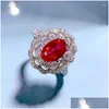 Cluster anneaux 2023 925 sier ring diamant en carbone femelle 6 9 Personnalité mode sang rouge