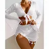 Frauen Badebekleidung Schwimmanzug Frauen Strand tragen solide Quaste Cover Up Mesh Kurzrock Bikini süßes Pool -Outfit Frühling Sommer