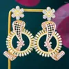 Brincos Dangle Godki 61mm Flores da moda African Drop For Women Wedding Party Dubai Bridal Jewelry Boucle D'Oreille Femme Gift