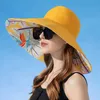 18cm Large Brim Women Sun Hat Luxury Double Sided Wearable Plant Printing Cotton Bucket Cap Light Breathable Summer Top Hat 240415