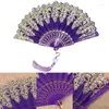 Decoratieve beeldjes Chinese oude fan Plastic vouwen Hanfu voor vrouwen Japans huisdecor Zwart Red Dance Wedding Party