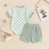 Clothing Sets 0-18M Baby Boys Summer Outfits Ribbed Checkerboard Buttons Short Sleeve Bodysuits Elastic Wasit Shorts 2pcs Clothes Set