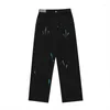 Pantalon masculin OVDY 2024 AUTUME ET HIVER CONNUTÉ Personnalisé Encre Spasked Handled Design Flayed Style Baggy Cotton