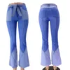 Jeans femininos sexy para mulheres com cintura alta com cintura banda de retalhos de retalhos de perna larga calça jeans longa moda slim girl's y2k