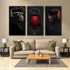 3 Panels Thinking Monkey with Headphone Funny Animal Wall Art Canvas Prints Gorilla Posters Creative Oil Painting Wall Pictures for Living Room Home Decor
