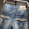 Summer Mens Risk Jeans Streetwear Big Hole Fashion Vintage Blue Slim Denim Shorts Ropa 240412