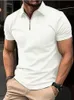 Summer Men Stripe Fashion Short Sleeve Lightweight Business Casual Polo Shirt Half Zip Solid Elastic Office Tshirt 240410