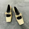 Lady sheepskin Ladies sandals Flat heels leather 2024 Mary Jane peep toe summer Ballet shoes The catwalk slip-on buckle bowtie one line Commuting size 35-43 582