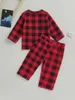 Kleidungssets Kleinkind Unisex 2pcs Plaid -Ensemble mit langen Hülle geknöpfte Oberseite und elastische Taillenhose - Stylish Fall Outfit für Jungen